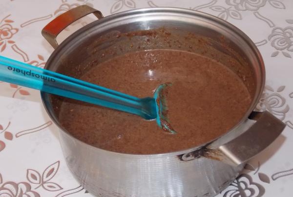 warming up the chocolate and nut mixture