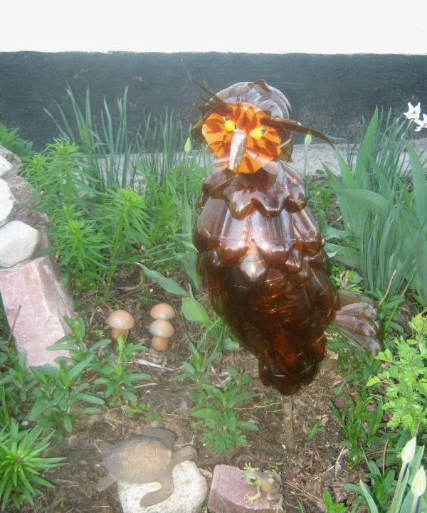 Eagle owl made from plastic bottles