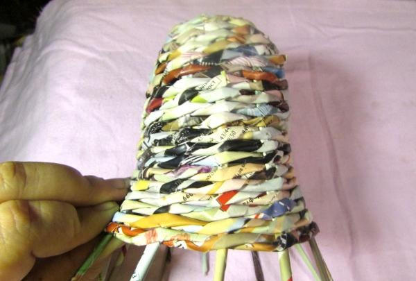 bell made from newspaper tubes