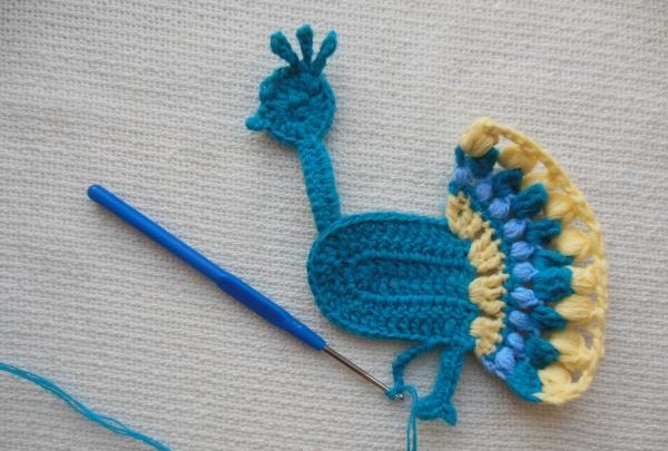 Crochet peacock applique