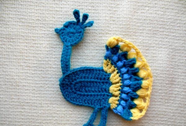 Crochet peacock applique