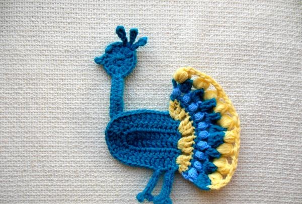 Crochet peacock applique