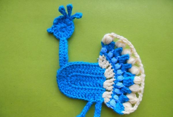 Crochet peacock applique