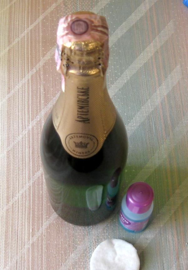 decoupage champagne bottle