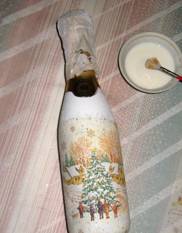 decoupage champagne bottle