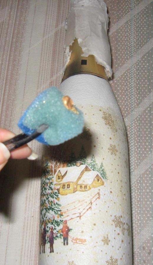 decoupage champagne bottle