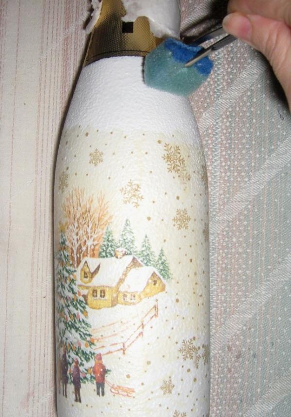 decoupage champagne bottle