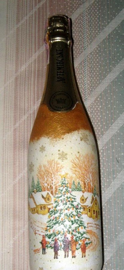 decoupage champagne bottle