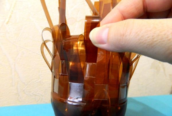 Wicker candy bowl from a bottle