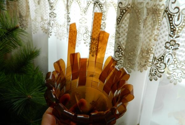 Wicker candy bowl from a bottle