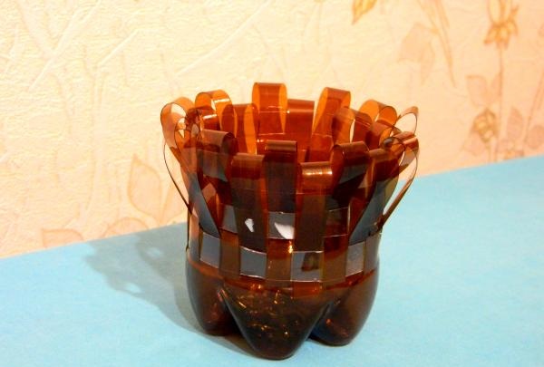 Wicker candy bowl from a bottle