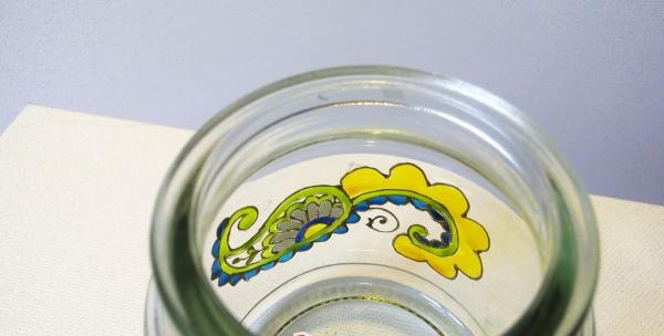 Stained glass painting of a jar