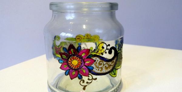 Stained glass painting of a jar