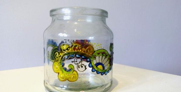 Stained glass painting of a jar