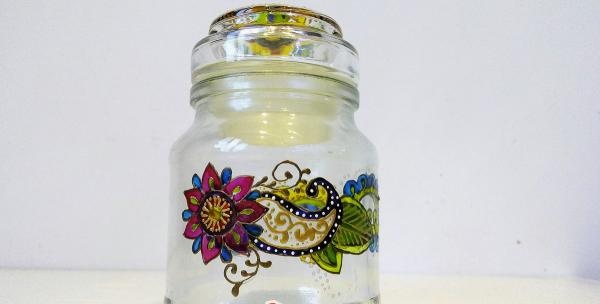 Stained glass painting of a jar