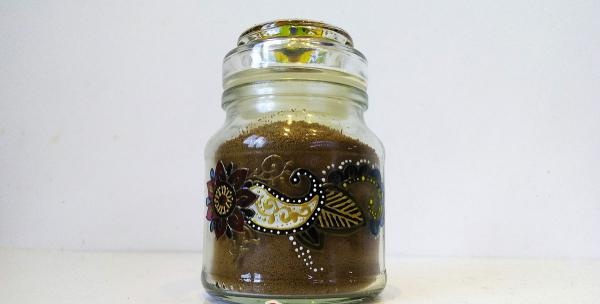 Stained glass painting of a jar