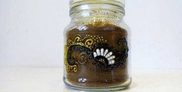 Stained glass painting of a jar