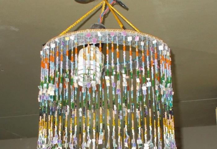 Curtain and lampshade made of beads