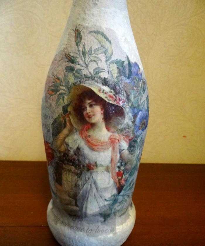 decoupage champagne bottle