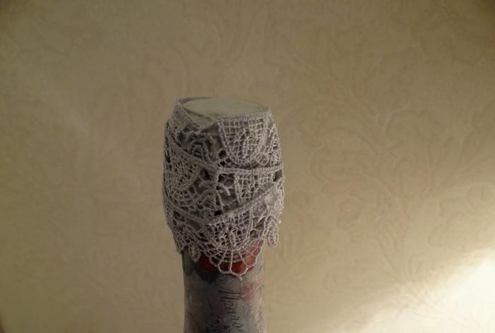 decoupage champagne bottle