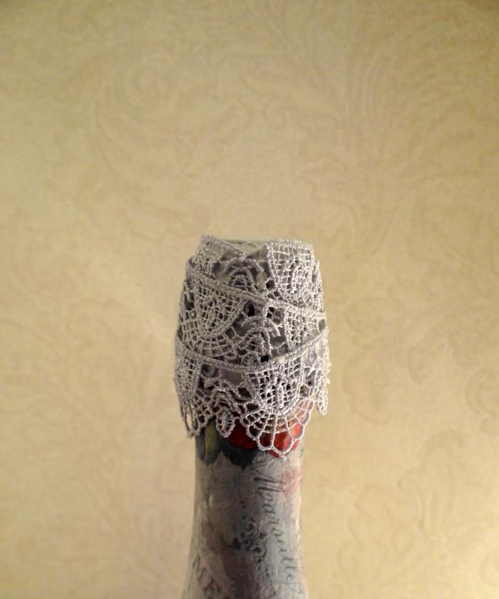 decoupage champagne bottle