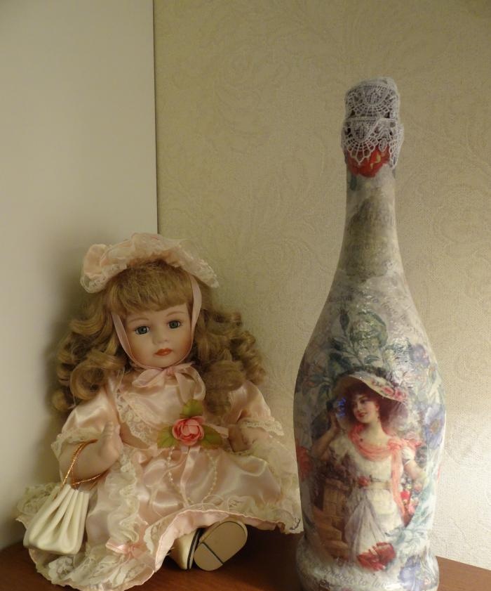 decoupage champagne bottle