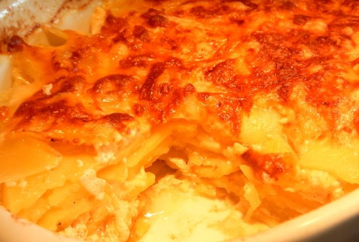 Potatoes baked in cream and milk