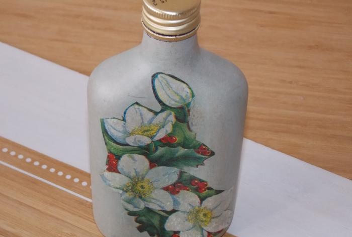 Decoupage glass bottle