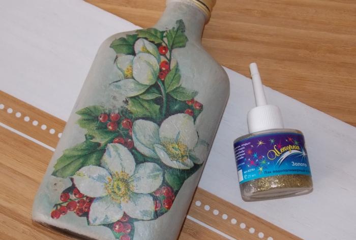 Decoupage glass bottle