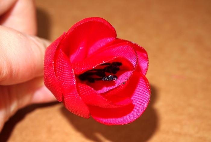 Tulips made of satin ribbons