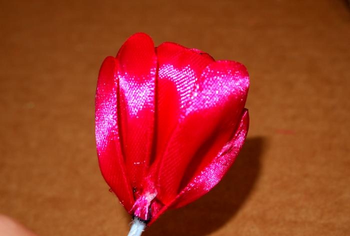 Tulips made of satin ribbons