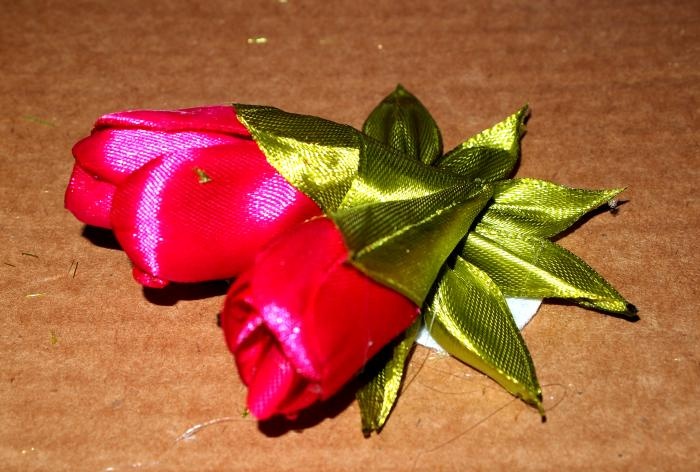 Tulips made of satin ribbons