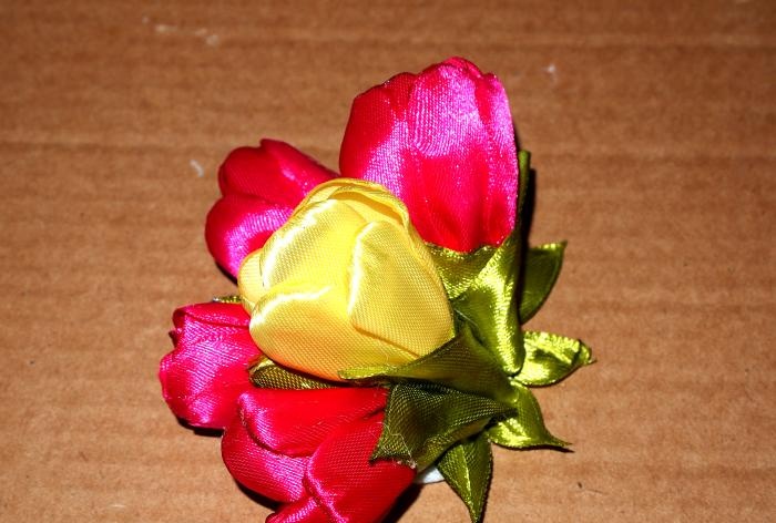 Tulips made of satin ribbons