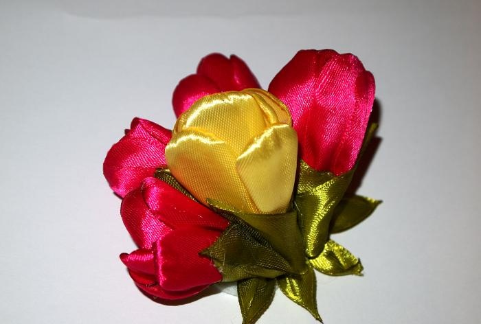 Tulips made of satin ribbons