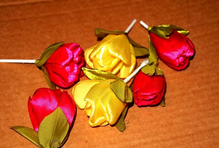 Tulips made of satin ribbons