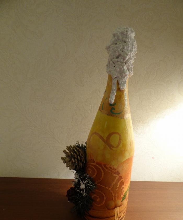 Decoupage champagne bottle