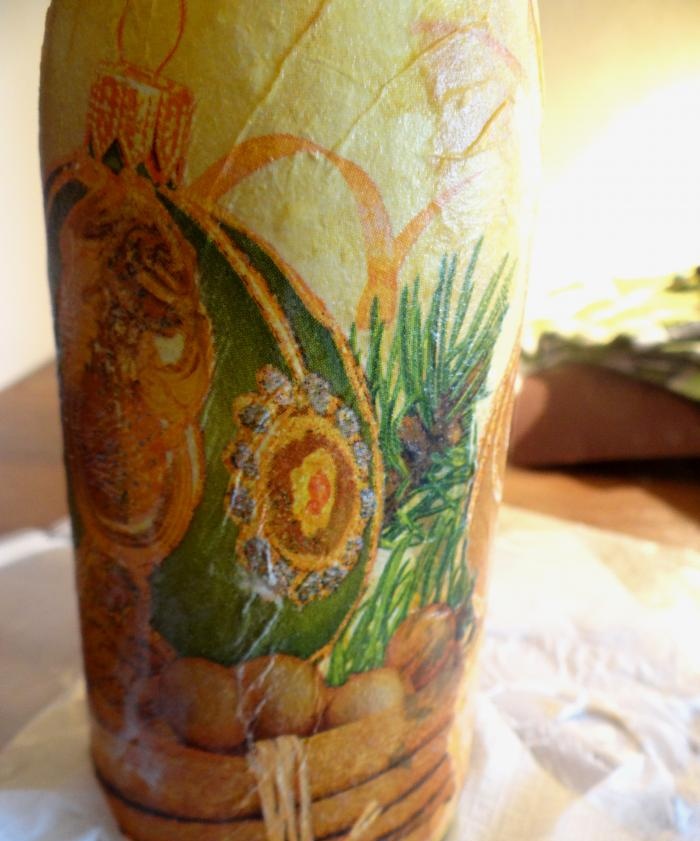 Decoupage champagne bottle