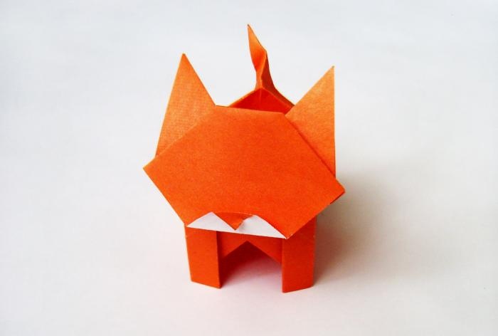 Origami paper box in the shape of a cat