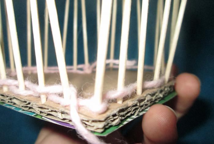 Basket Heart made of threads and toothpicks