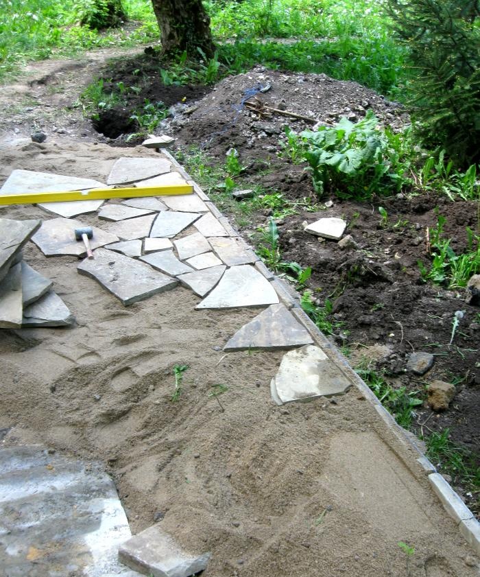 Laying the site with sandstone