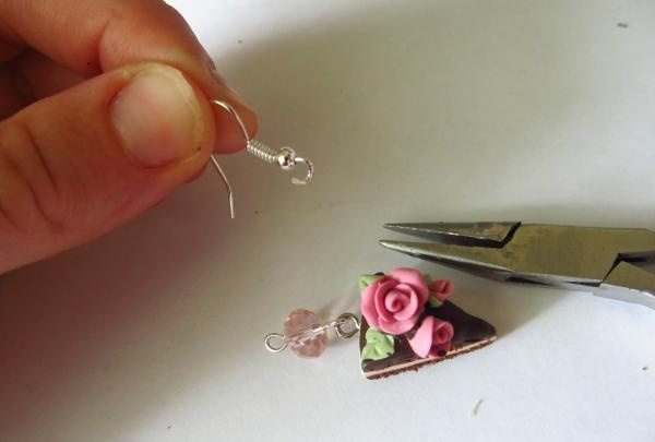 cake earrings with cream roses