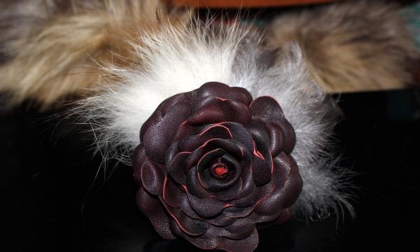 flower made of leather and fur