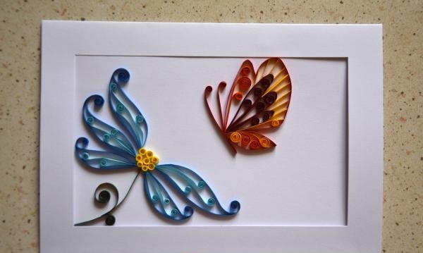 Quilling card Butterfly on a flower