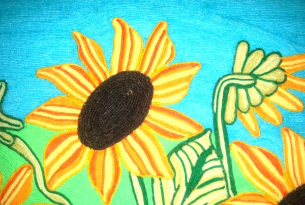 Painting Sunflowers technique nitkografiya