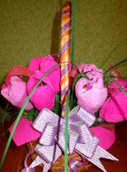 Composition “Basket with flowers made from candies”