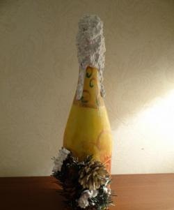 DIY champagne bottle decoupage