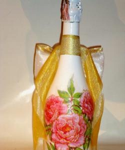 Decoupage champagne bottle