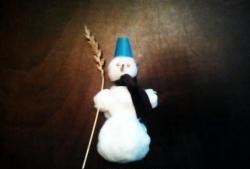 Cheerful snowman made of cotton wool