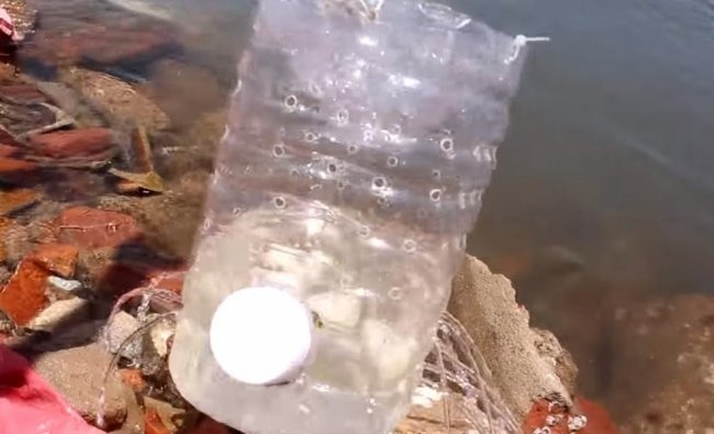 Fishing with a plastic bottle