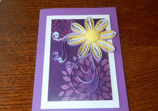 Postcard using quilling technique “Volume Flower”